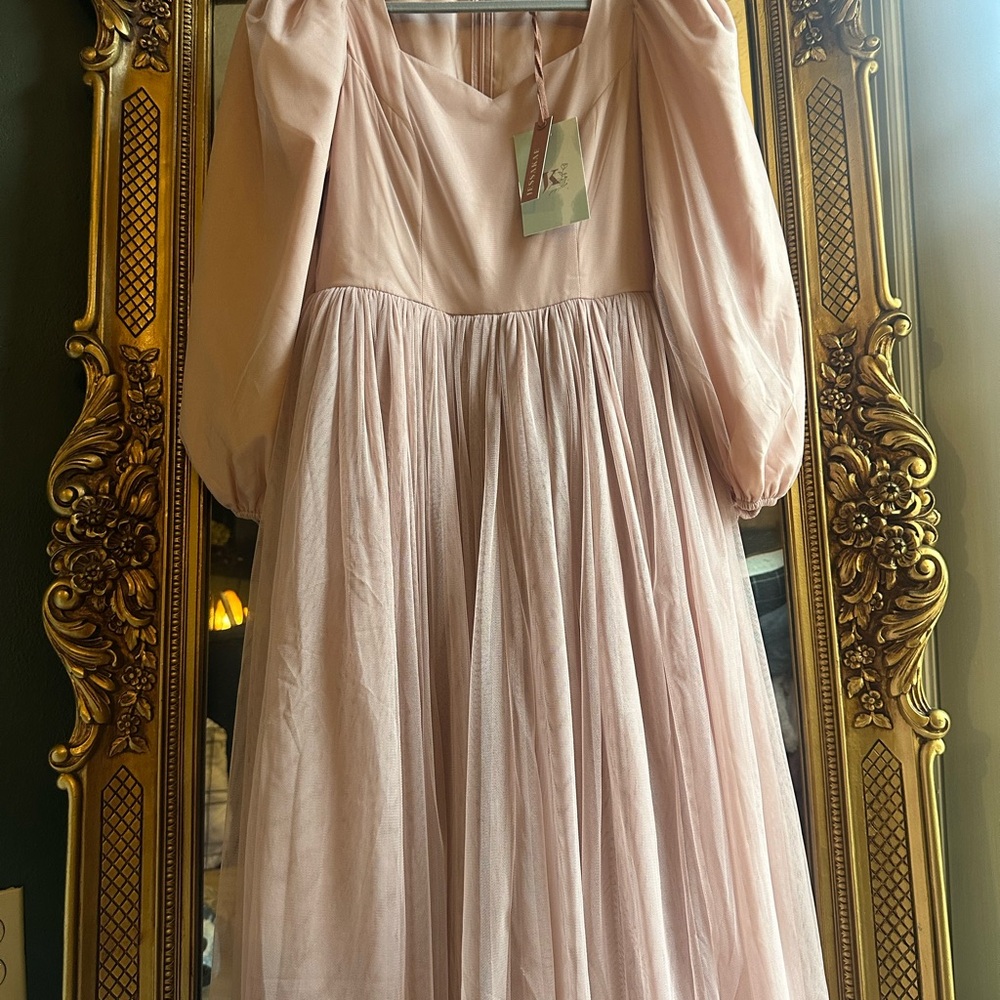 JessaKae Pink Sweetheart Puff Sleeve Midi Dress "Allora"